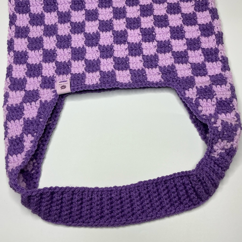 Handmade Amethyst & Soft Purple Checker Checkerboard Crochet Shoulder Tote Bag - Picture 9 of 16